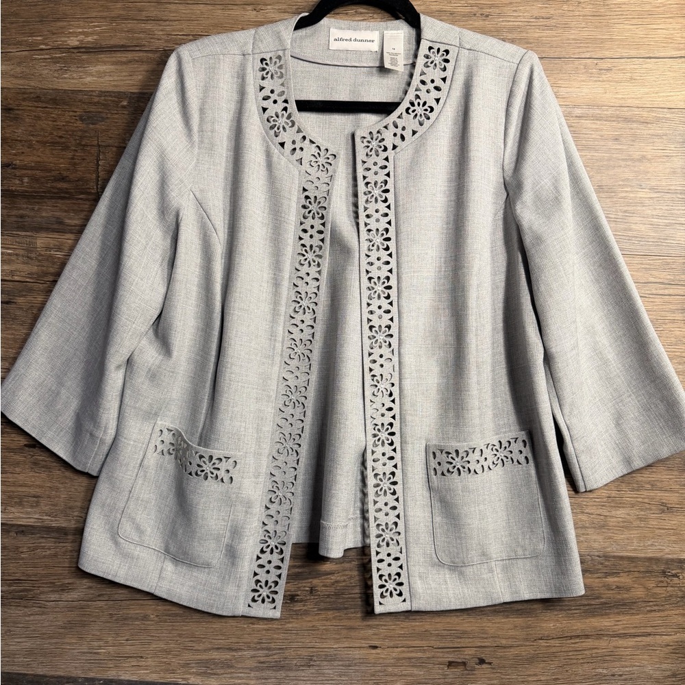 Alfred Dunner Light Gray Women's Blazer with Cutout Accents
